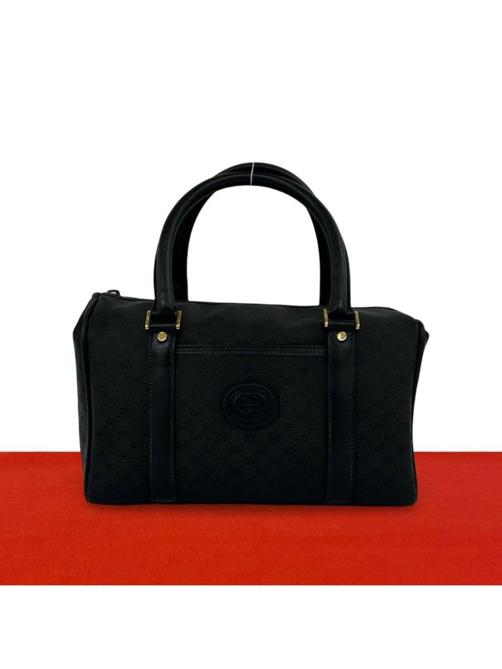 Gucci Vintage Micro GG Logo Leather Mini Boston Bag Black